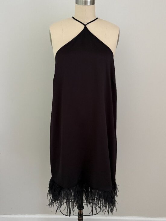 MICHAEL Michael Kors Dresses & Skirts - Michael Kors Black Feather Hem Halter Neck Cocktail Dress Y2K Evening Chic L